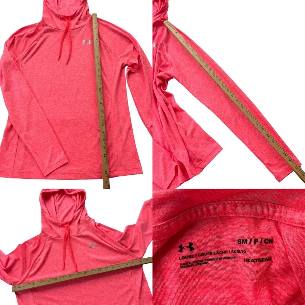 Under Armour Heatgear Womens S Neon Coral Loose Fit Tech Twist Drawstring Hoodie